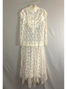 Vtg 90's Jessica McClintock Bridal Ivory Lace Overlay Dress High Neck Sz 6 NWT